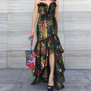 X By NBD Yuna Rainbow Strapless High Low Gown